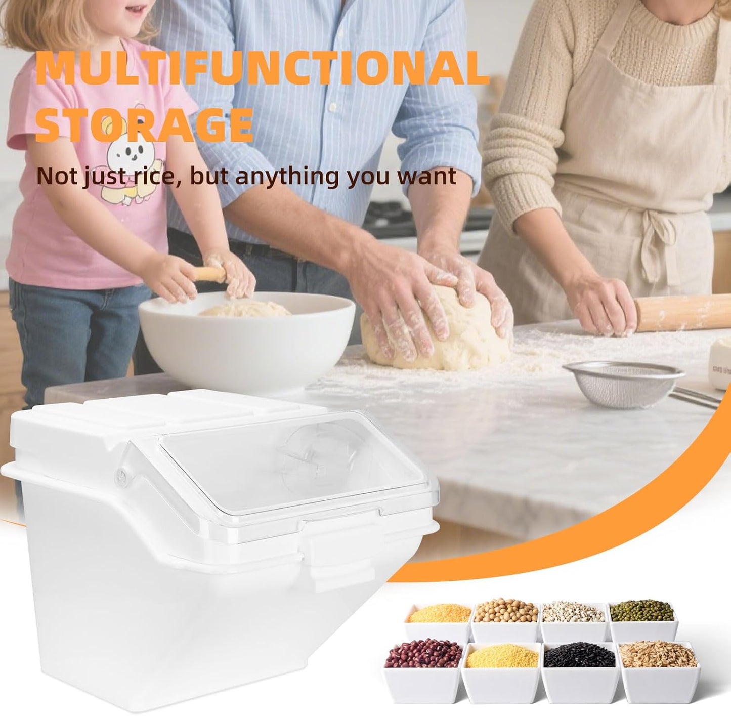 88LB Airtight Flour Storage Container With Scoop for Dry Food, Sugar, Baking Supplies,Rice.BPA Free Ingredient Storage Bin,Pet Food Storage Container Dog Cat Birds Food Bin (88 LB)