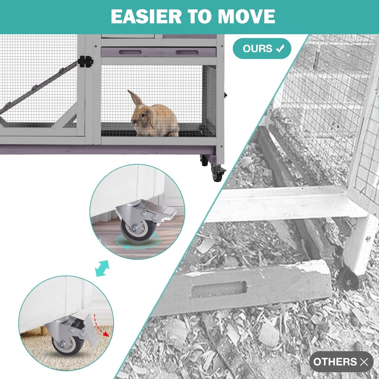 Rabbit Hutch Indoor for 2-4 Rabbits & Guinea Pigs,Bunny Cage with Slide-Out Plastic Trays,Wooden Small Animal Cage for Rabbits, Bunnies, and Guinea Pigs