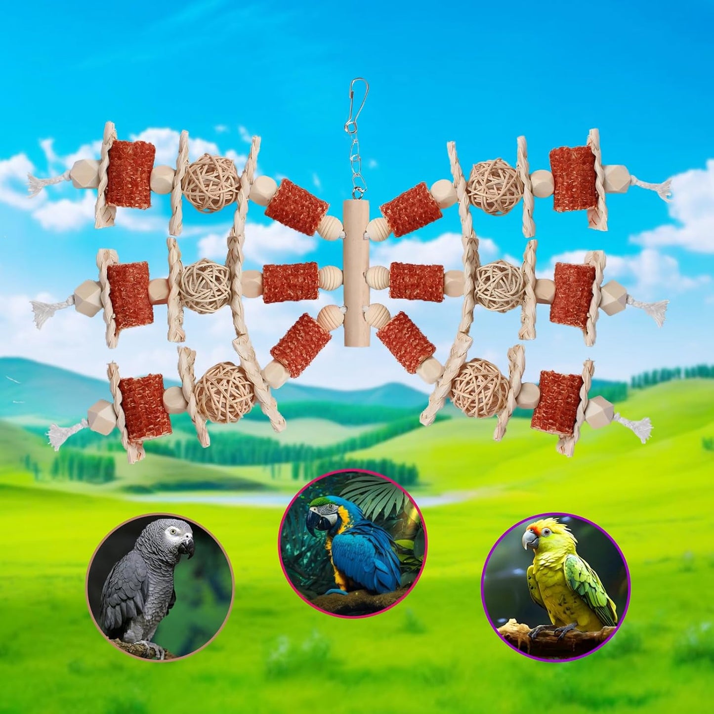 Bird Toys, Natural Corn Stick Parrot Toys Hanging in Bird Cages,for Small and Medium-Sized Macaws,African Grey,Cockatoos,Cockatiel,Sun Conure,Amazon Parrots