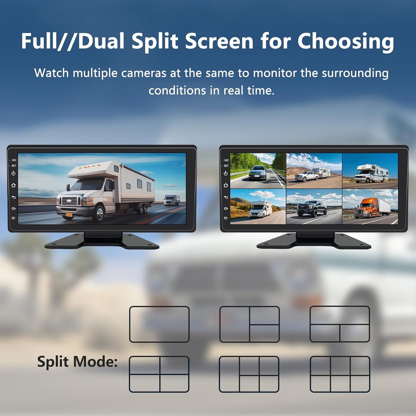 6 Channel Backup Camera System,1080P Rearview Camera with Carplay & Android Auto,GPS Navigation, Touchable 11 inch Monitor & Loop Recording DVR car Stereo, for RV/Truck/Trailer Pickup,128GB Card