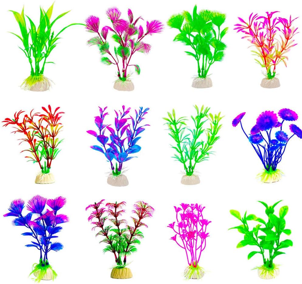 CousDUoBe 12 Pack Artificial Aquarium Plants, Fish Tank Decorations Home Décor(4.5 to 5 inches Tall)