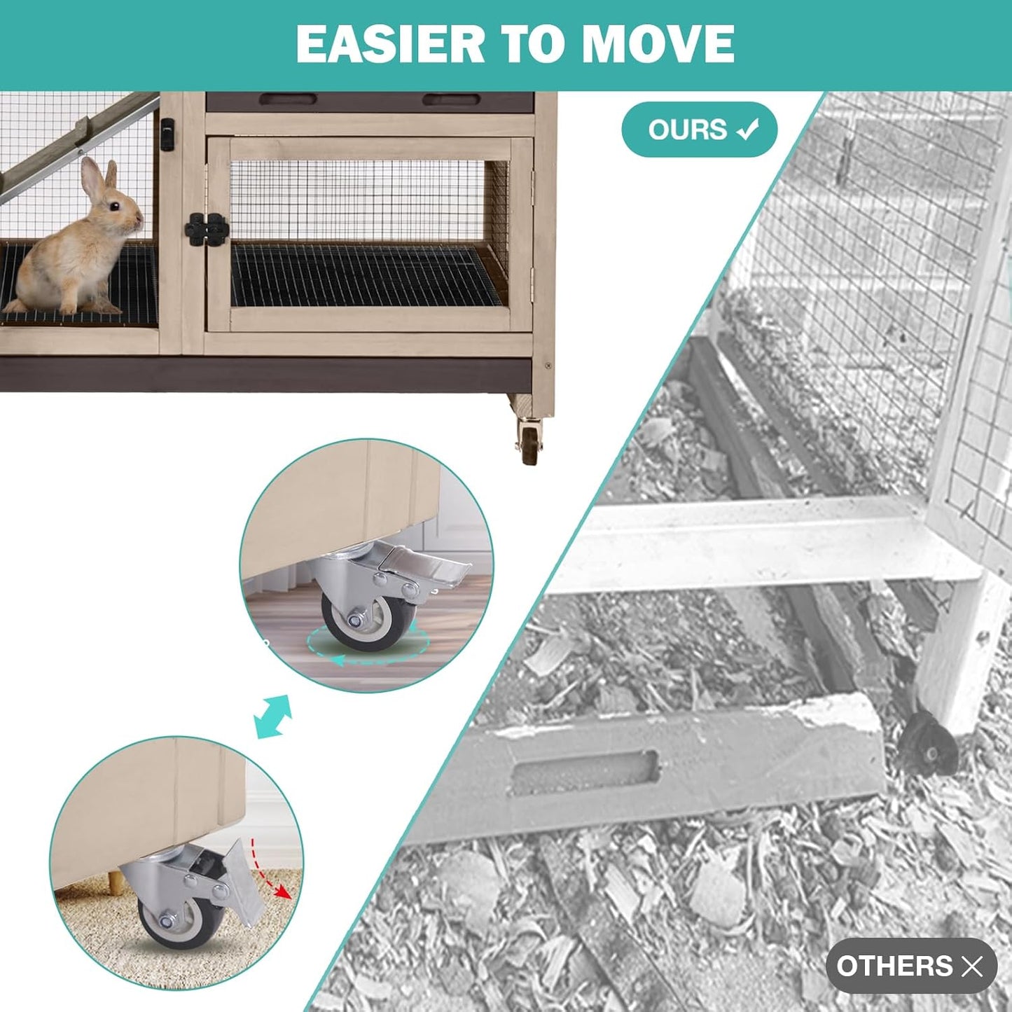 Rabbit Hutch Indoor for 2-4 Rabbits & Guinea Pigs,Bunny Cage with Slide-Out Plastic Trays,Wooden Small Animal Cage for Rabbits, Bunnies, and Guinea Pigs (Dark Brown)