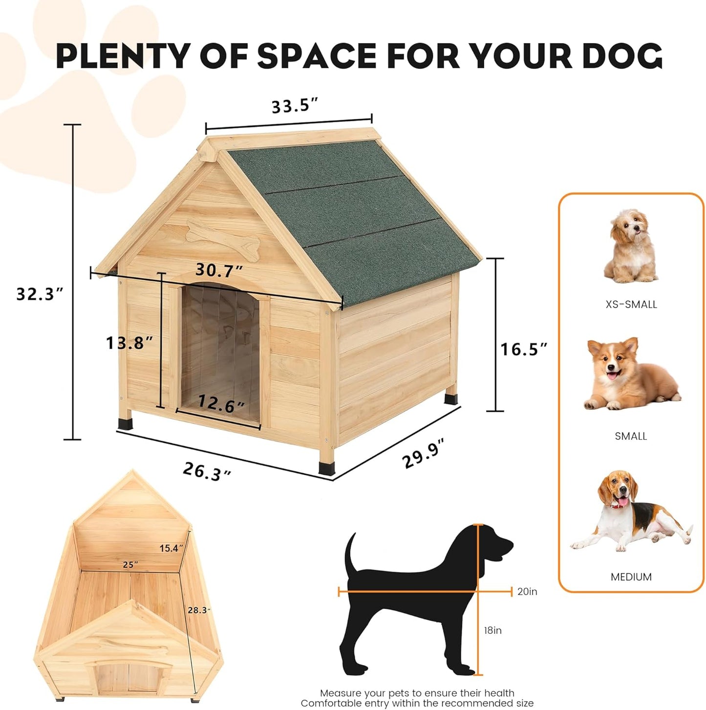 Solid Wood Dog House Comfortable Outdoor Shelter for Medium-Sized and Smaller Dog Sturdy, Durable and Easy to Clean,Can DIY,33.5’’D×30.7’’W×32.3’’H