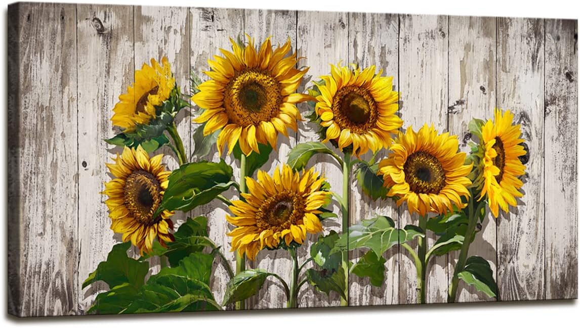 Jiuqinghua Canvas Prints Wall Art Abstract Board Paintings 1 panel Wall Art for Bedroom Rustic Sunflower Kitchen Decor Yellow Vintage Wall Decor Sunflowers Framed for Living Room Bedroom Office