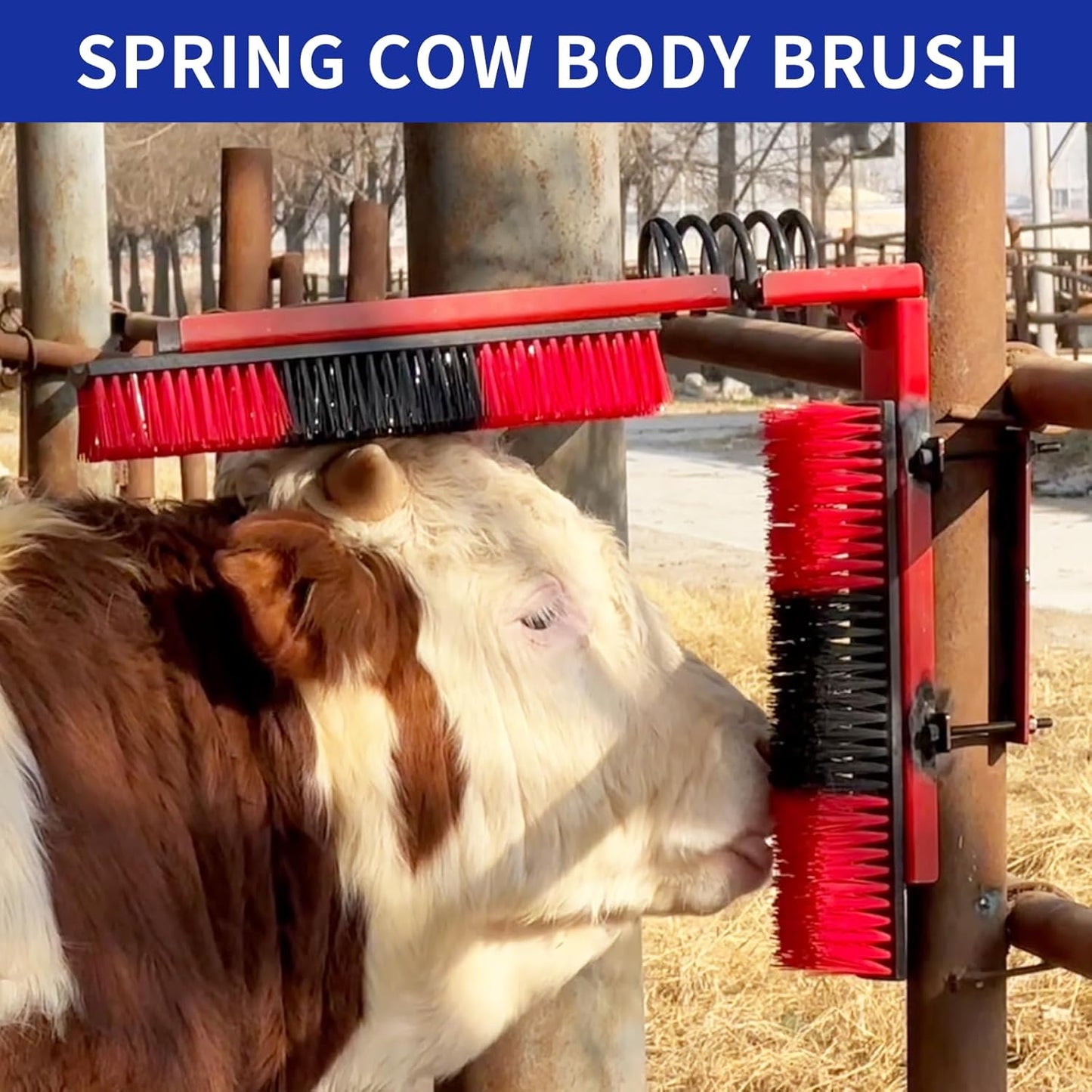 Livestock Scratch Brush With Spring Iron Holder,Animal Back Scratching Brush For Cow,Cattle,Sheep, Horses,Pigs,Massage Grooming Tool