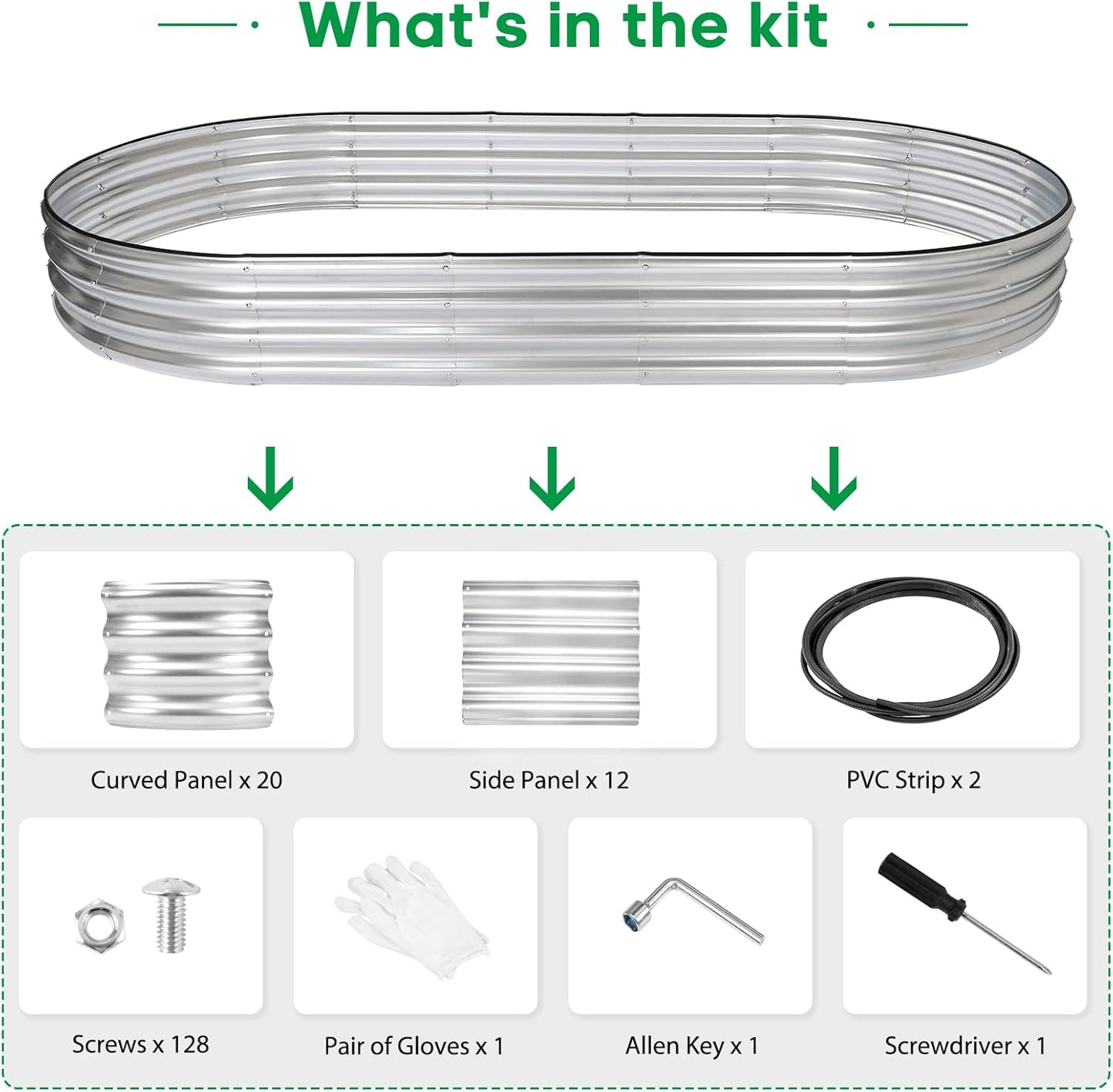 JERIA 2 Pcs 8×4×1ft Oval Raised Garden Bed,Galvanized Raised Garden Bed Kit Outdoor Metal Gardening Planter Box for Vegetable, Fruits, Flower,Herbs