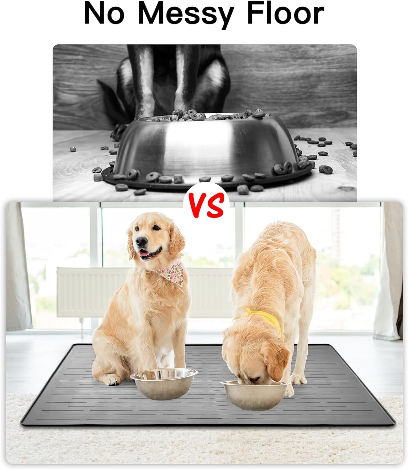 39.4"x29.5" Large Pet Food Mat, Silicone Dog Mats for Food and Water, Nonslip Pet Feeding Mats for Floors,Dog Cat Bowl Mat with Raised Edges, Light Gray