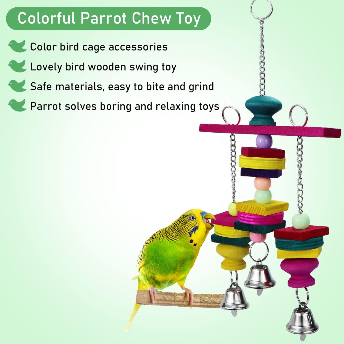 Litewoo Bird Parrot Parakeet Toys, Colorful Bite Wood Swing Toy for Small Medium Parakeet Cockatiel Budgie Cockatoo Macaw Conure Parrot(C)