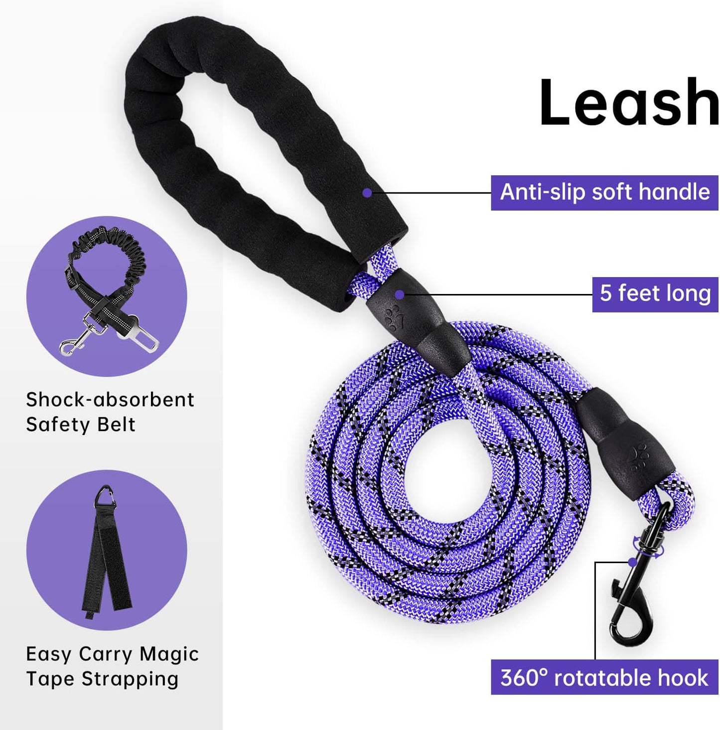 IVY&LANE No Pull Dog Harness for Small Dogs, Dog Vest Harness with Leash, Safety Belt and Storage Strap, Fully Adjustable Harness, 360° Reflective Strip, Soft Handle (Purple, S)