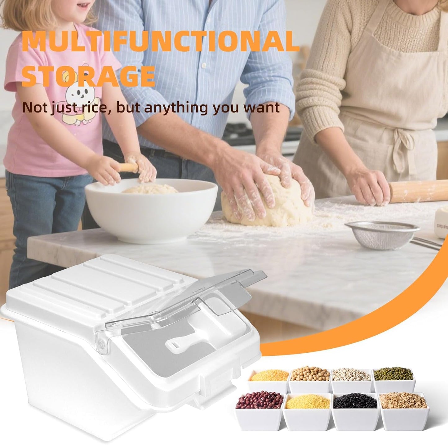 22LB Airtight Flour Storage Container With Scoop for Dry Food, Sugar, Baking Supplies,Rice.BPA Free Ingredient Storage Bin,Pet Food Storage Container Dog Cat Birds Food Bin (22 LB)