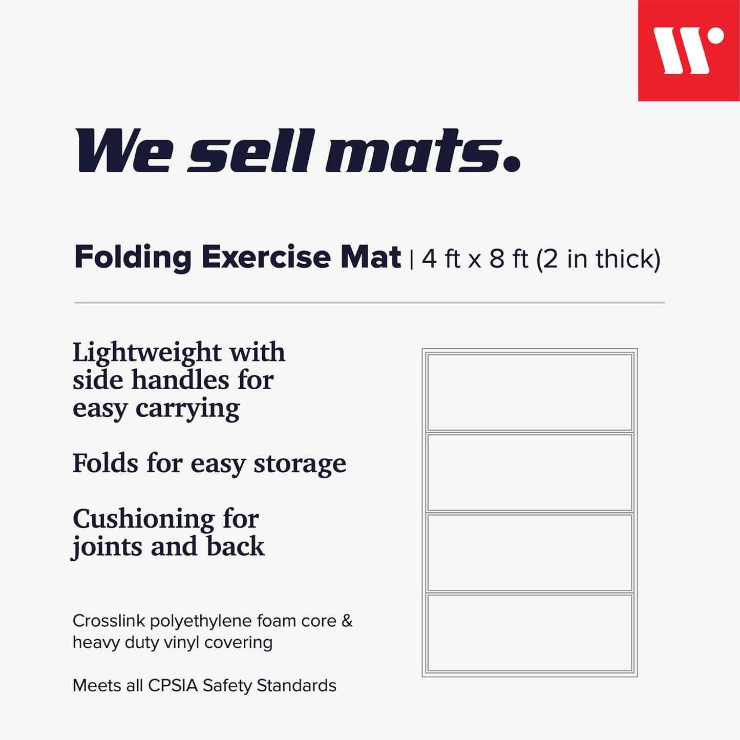 We Sell Mats - 4 ft x 8 ft x 2 in Personal Fitness & Exercise Mat for Home Workout - Lightweight and Folds for Carrying – All Purpose Home Gym Mat – Thick Mat for Yoga, Pilates, Stretches, and Floor Exercises