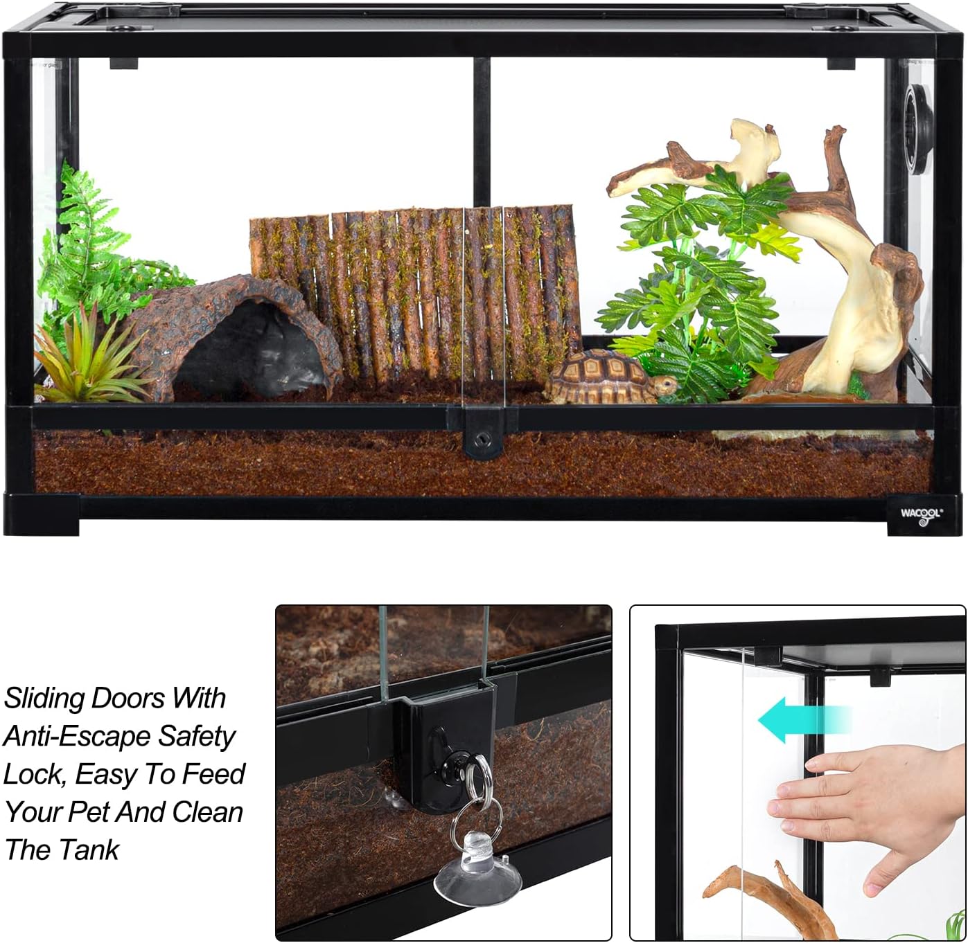Large Reptile Tank 25 Gallon, 360°Full Vision Glass Reptile Terrarium with Top Mesh Lid for Beaded Dragon Lizard Gecko Snake Hermit Crab Use, 30"(W) X 12"(D) X 16"(H)