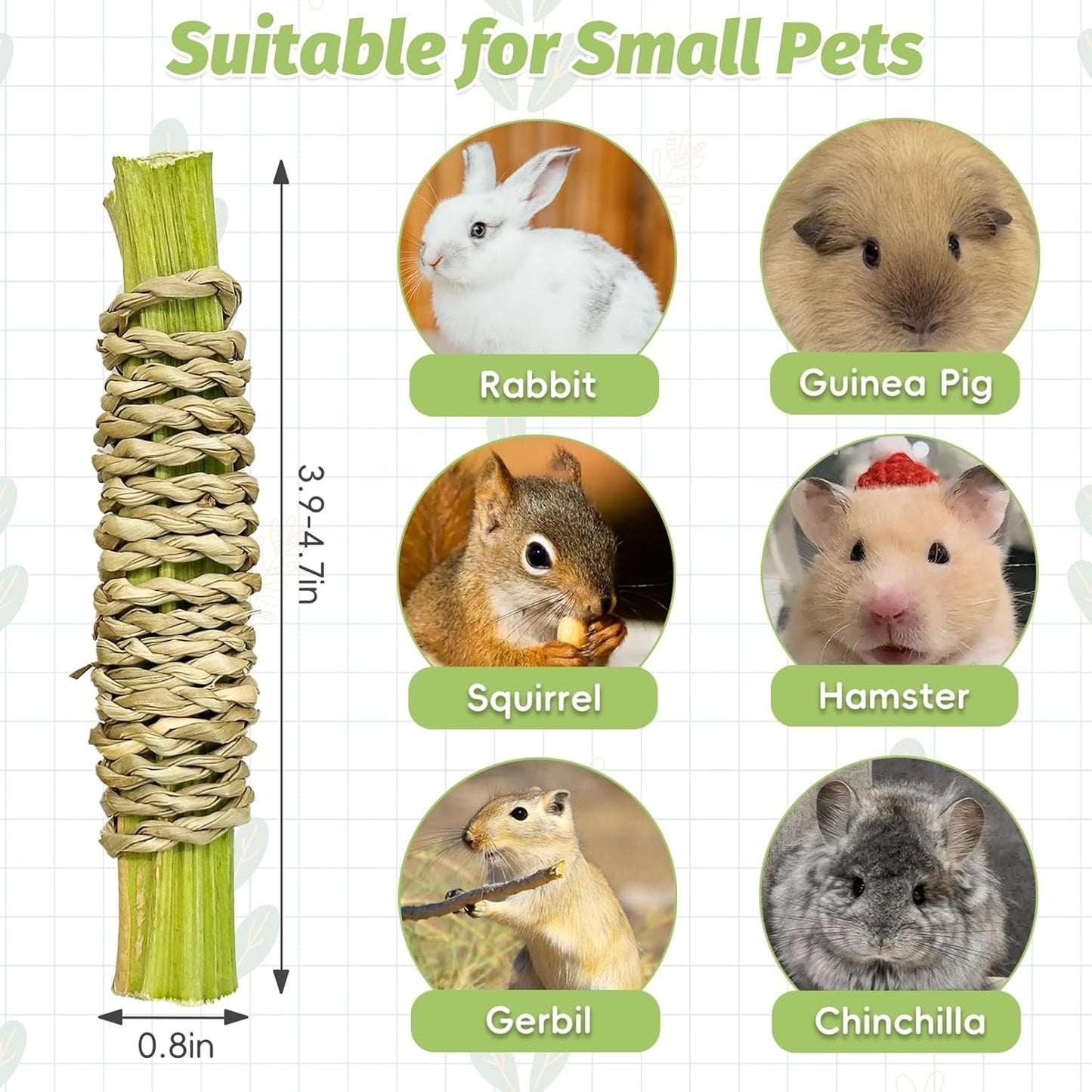 Fhiny 24 PCS Rabbit Chew Sticks, Natural Papaya Wood Seagrass Guinea Pig Chew Toys for Teeth Small Animal Molar Sticks Snacks for Bunny Guinea Pig Chinchilla Ferret Hamster Gerbil Dental Care