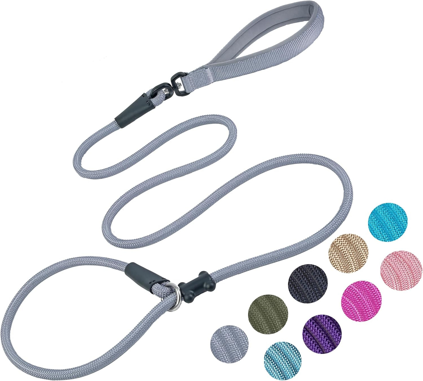 Slip Lead Dog Leash,Strong Nylon Rope Leash and Padded Handle,No Pull Outdoor Walking Training Lead for Small Medium Large Dogs(Grey, 1/2"×6ft)