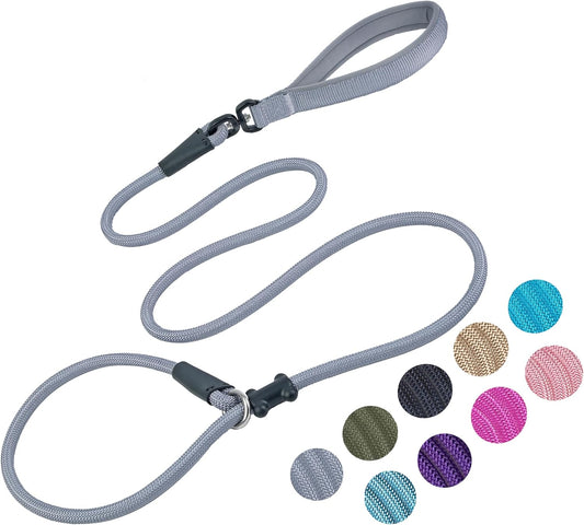 Slip Lead Dog Leash,Strong Nylon Rope Leash and Padded Handle,No Pull Outdoor Walking Training Lead for Small Medium Large Dogs(Grey, 1/2"×6ft)