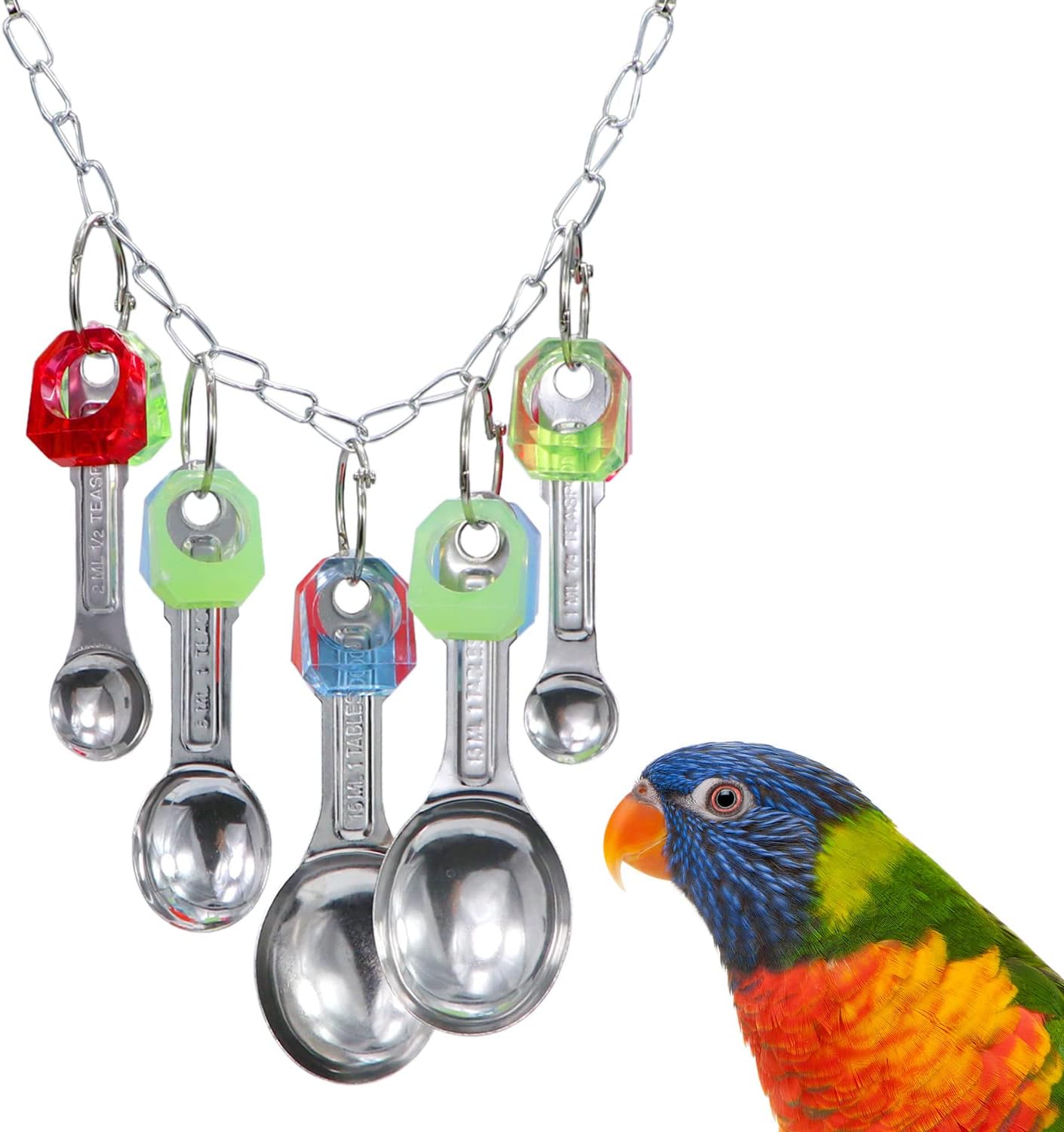 Litewoo Bird Stainless Steel Bell Toys, Safe and Stable Hanging Spoons Pipe Chew Bite Toy(E)
