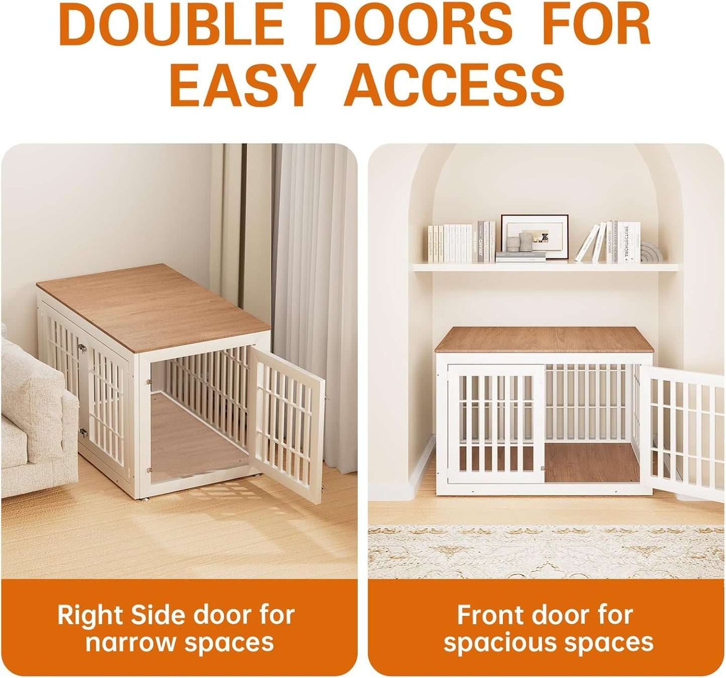 48" Heavy Duty Dog Crate Furniture for Small,Medium and Large Dogs,Rustic Wooden Dog Cage Kennel Indoor Furniture with Waterproof Top,Decorative Pet House Side End Table (White & Wood)