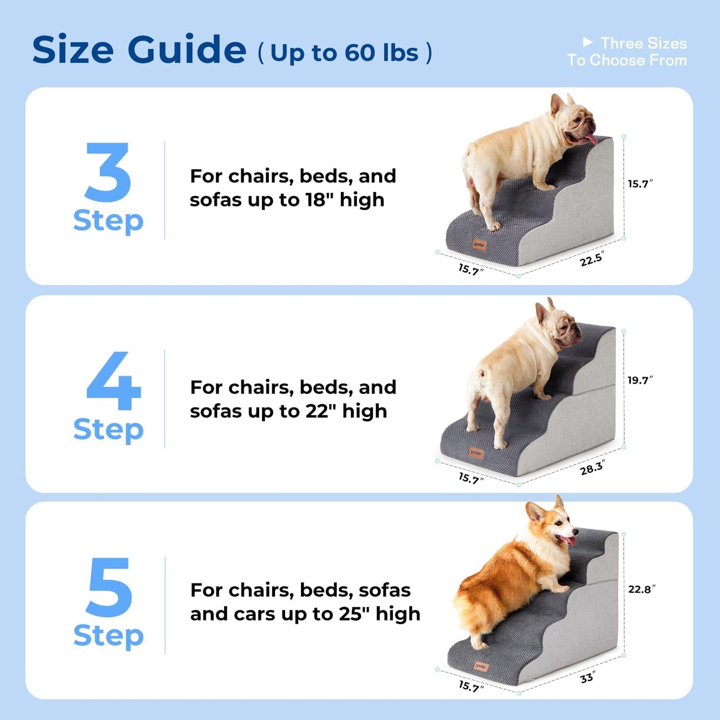 Dog Stairs for High Beds - Pet Stairs Ramp for Couch, 35D Foam Dog Steps for Small to Large Pets, with Non-Slip Bottom Brown, 5 Steps