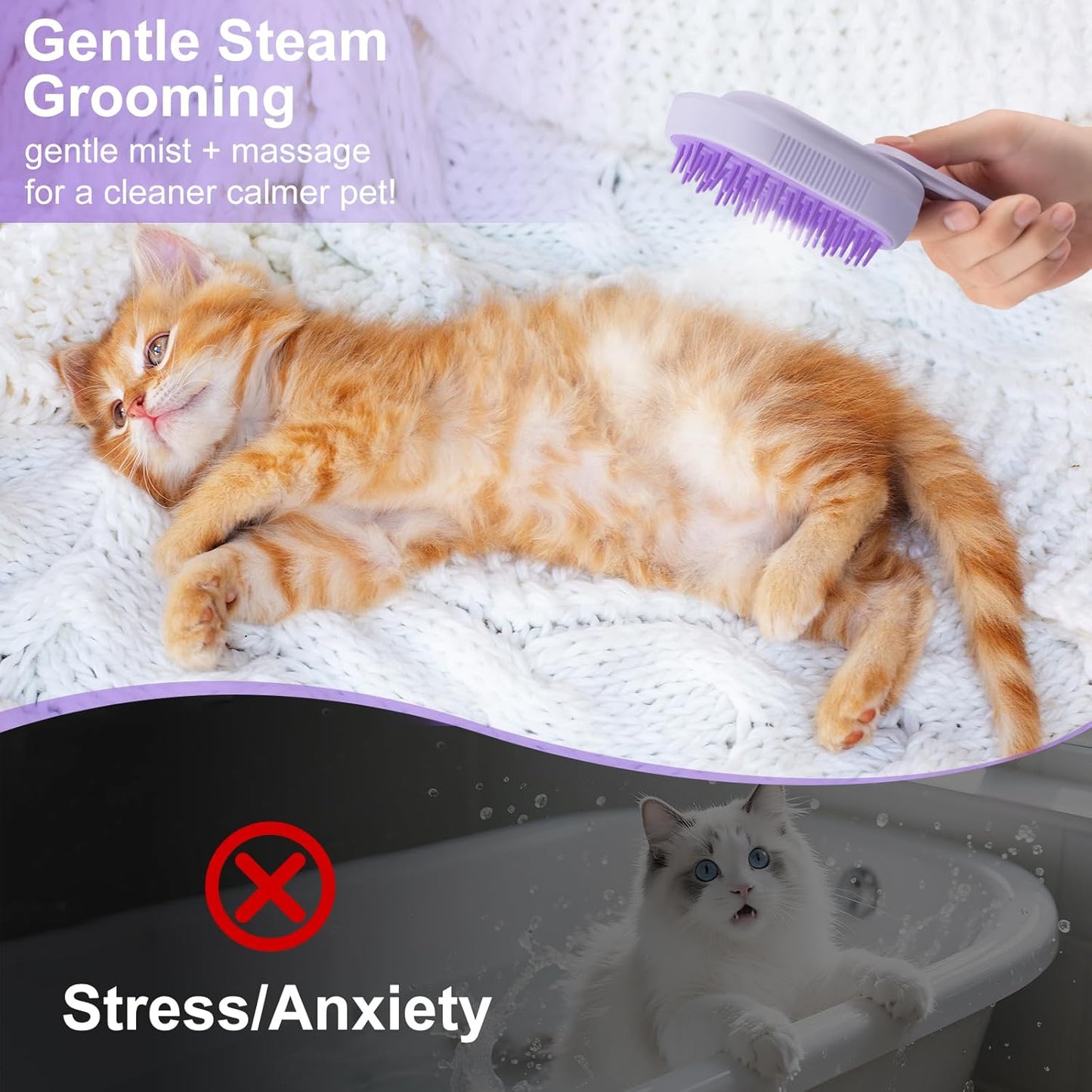 Steam Brush for Cat & Dog – 3-in-1 Spritz Pet Spray Hair Removal Comb for Grooming & Shedding Steam – Water Brush for Long