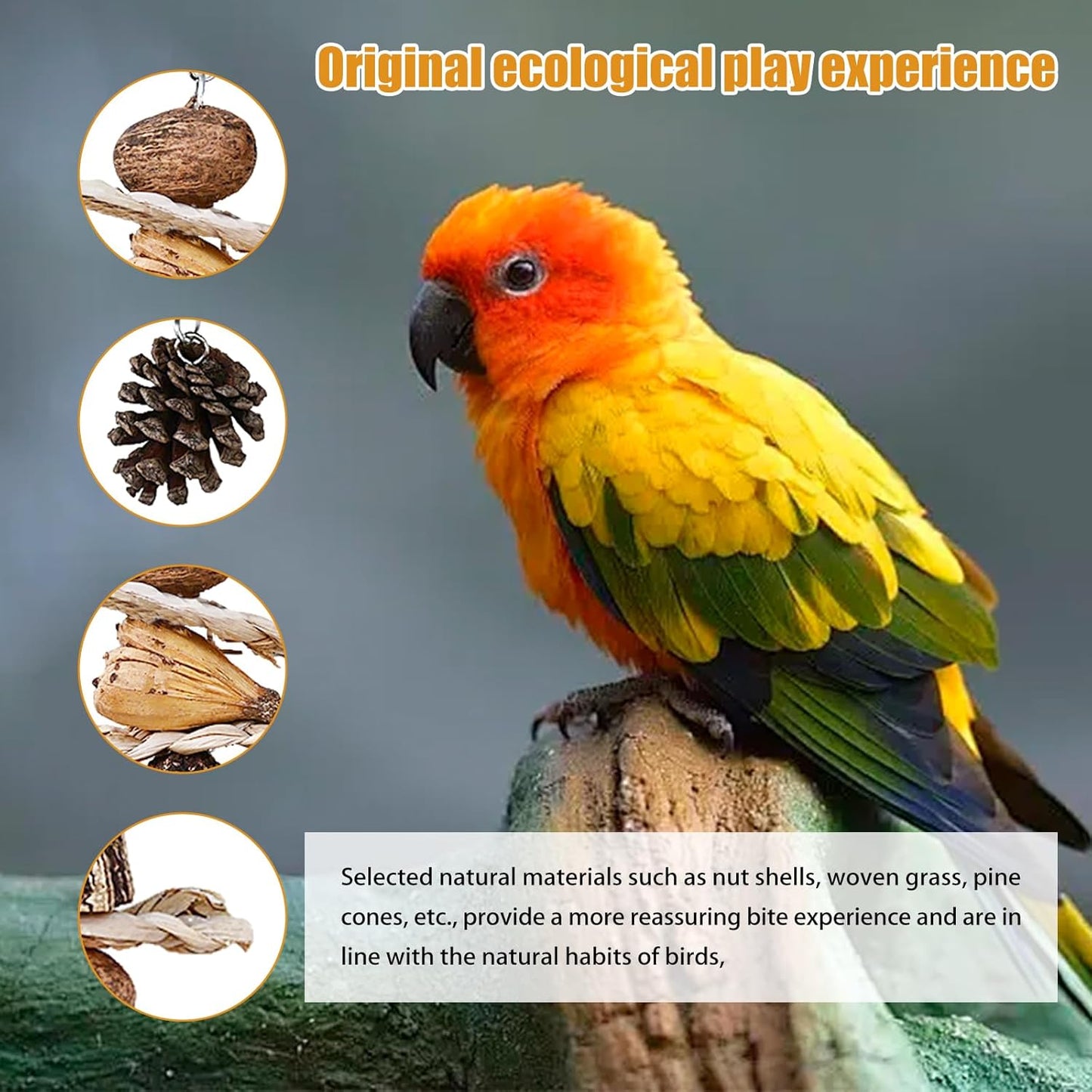 Bird Toys :Straw-Woven Parrot Toys,Parakeet Chewing Hanging Toy Bird Cage Accessories,Suitable Parrots Budgies Cockatiels Lovebird Monk Parakeet Amazon Parrot Sun Conure