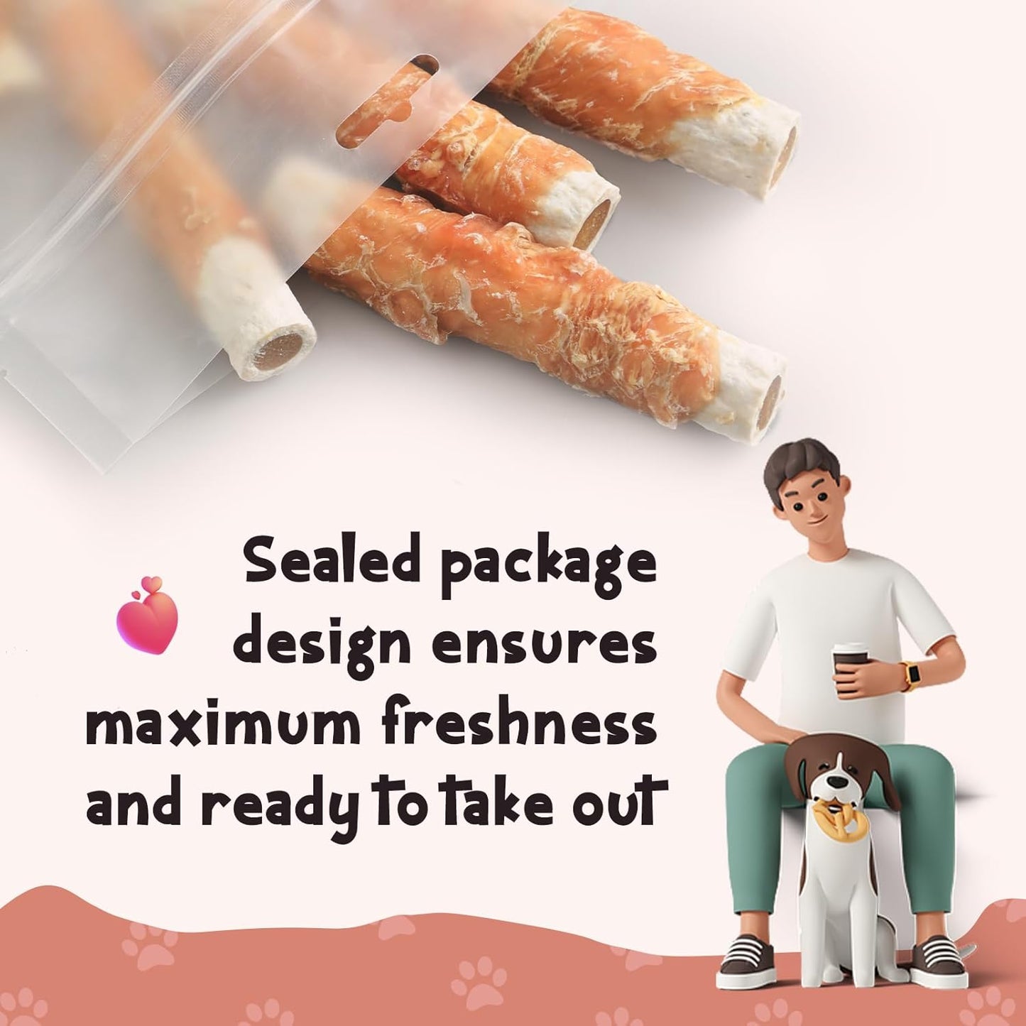 ASMPET Dog Treats, Chicken Wrapped Rawhide Sticks Filled with Sweet Potato for Small Medium Large Dogs(6pcs)