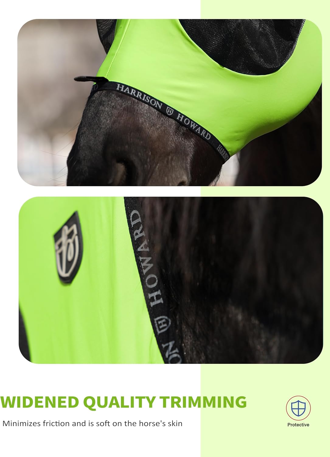 Harrison Howard Horse Fly Mask with Forelock Opening Stretch Breathable and Comfortable for Horses UV -Protection Fluorescent Yellow L