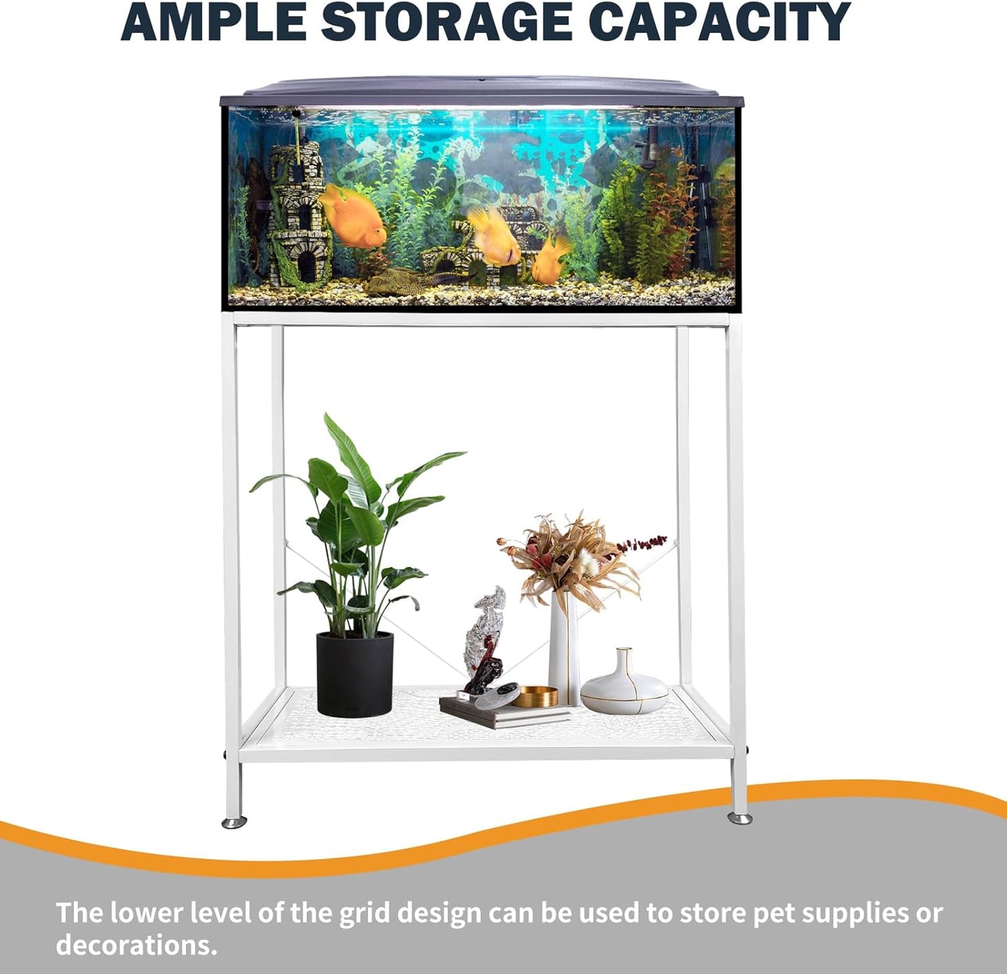 Fish Tank Stand: The Perfect 10 Gallon Metal Aquarium Stand Measuring 22.8" W x 10.6" D x 31.3" H to Fit Your Aquatic Display Needs. (10 Gallon-White)