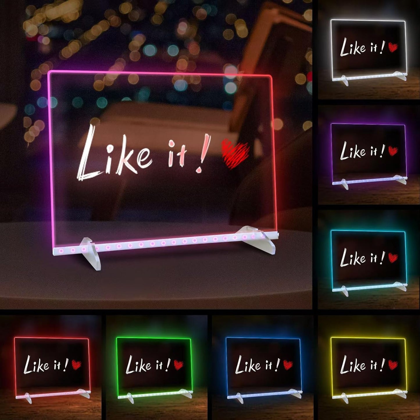 LED Note Board with Highlighters 2 Sets,Doodle Glow Drawing Board,13.7"X10" 6 Modes & 8 Colors, Led Drawing Board for Kids,Gift for Kids Ages 3+,Led Writing Board for Home/Office/Decor