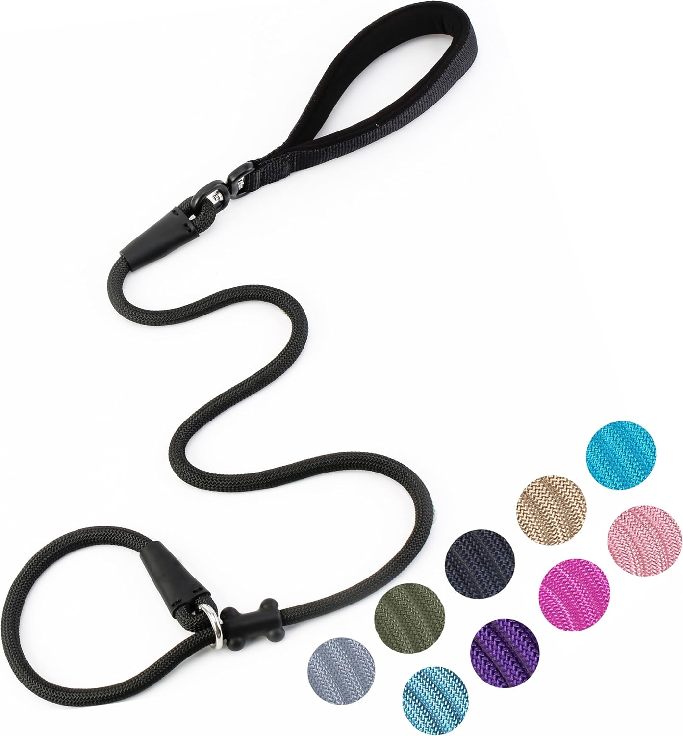 Slip Lead Dog Leash,Strong Nylon Rope Leash and Padded Handle,No Pull Outdoor Walking Training Lead for Small Medium Large Dogs(Black, 1/2"×4ft)