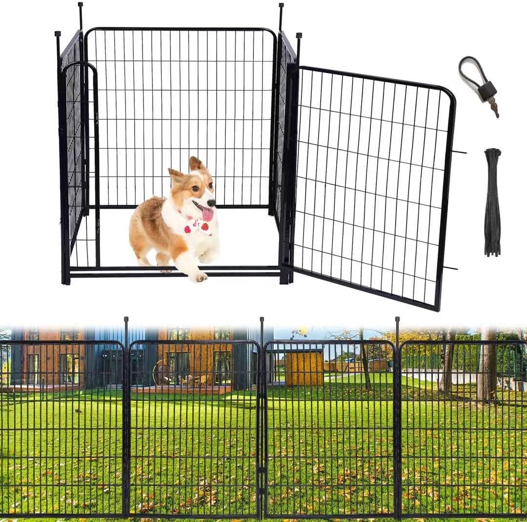 Tall Garden Fence,Wide Gate Low Threshold Fence for Garden, 32in(H) 4 Panels Total 8.9 Ft(L) Animal Barrier Fence, Flower Bed Fencing, Dog Fences Outdoor for Yard