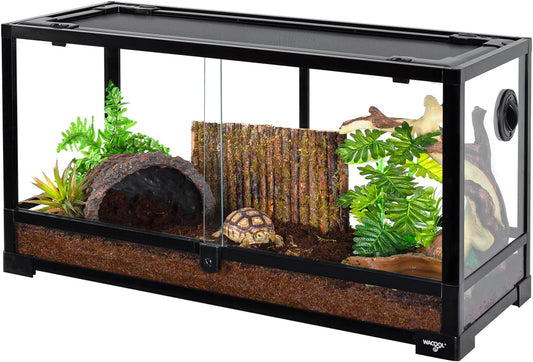 Large Reptile Tank 25 Gallon, 360°Full Vision Glass Reptile Terrarium with Top Mesh Lid for Beaded Dragon Lizard Gecko Snake Hermit Crab Use, 30"(W) X 12"(D) X 16"(H)