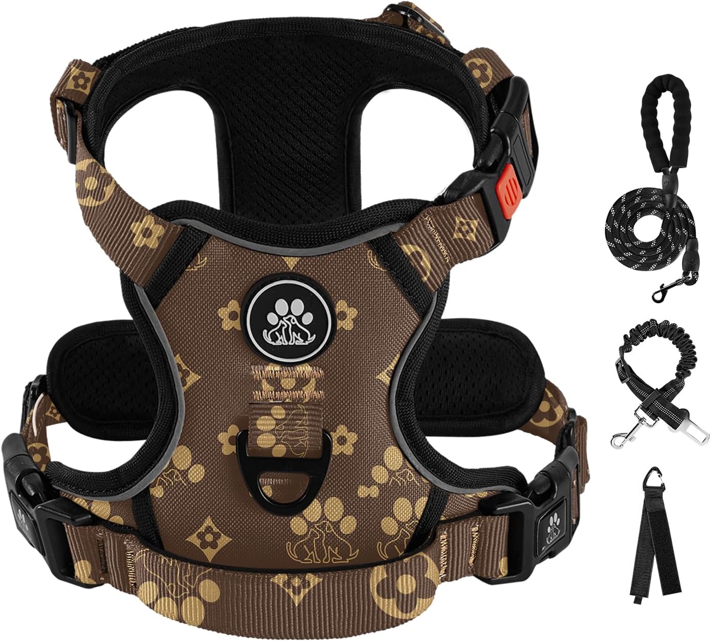 IVY&LANE No Pull Dog Harness with Leash Set, Reflective No Choke Pet Vest,Adjustable Oxford Dog Vest Harness with Easy Control Handle for Large Dogs (Dark Brown,XL)