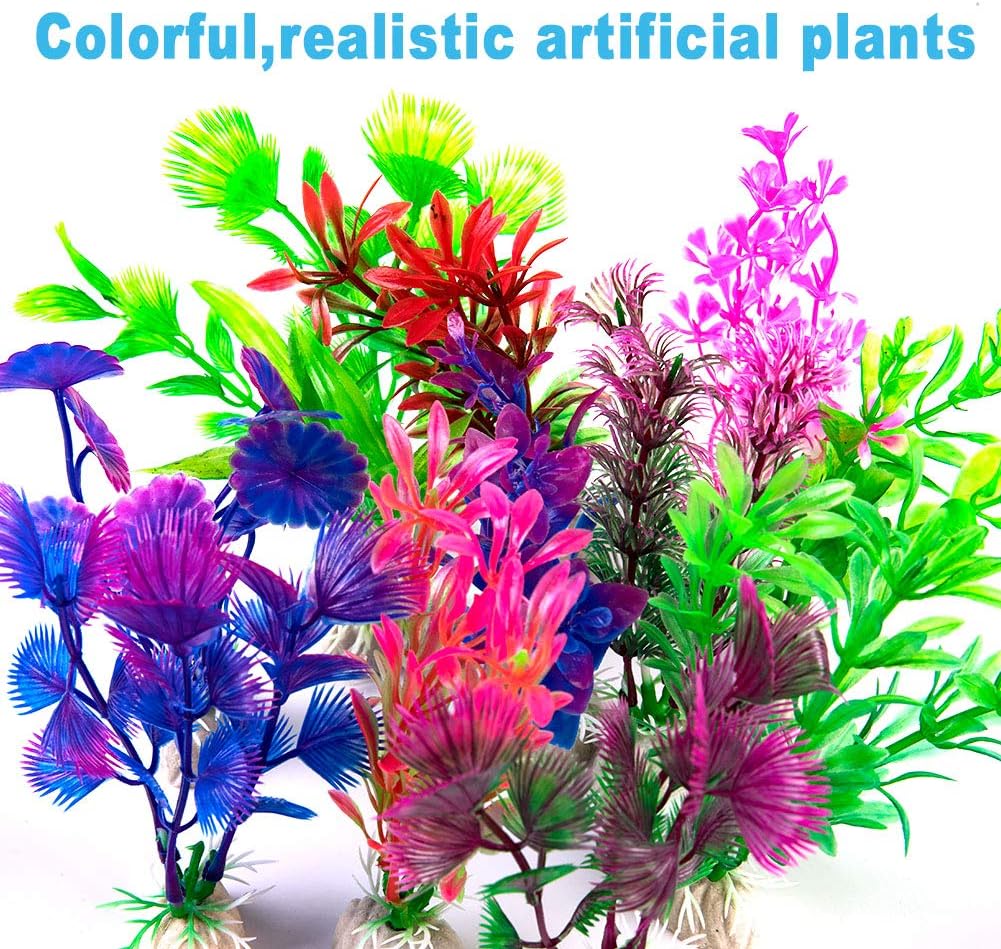 CousDUoBe 12 Pack Artificial Aquarium Plants, Fish Tank Decorations Home Décor(4.5 to 5 inches Tall)