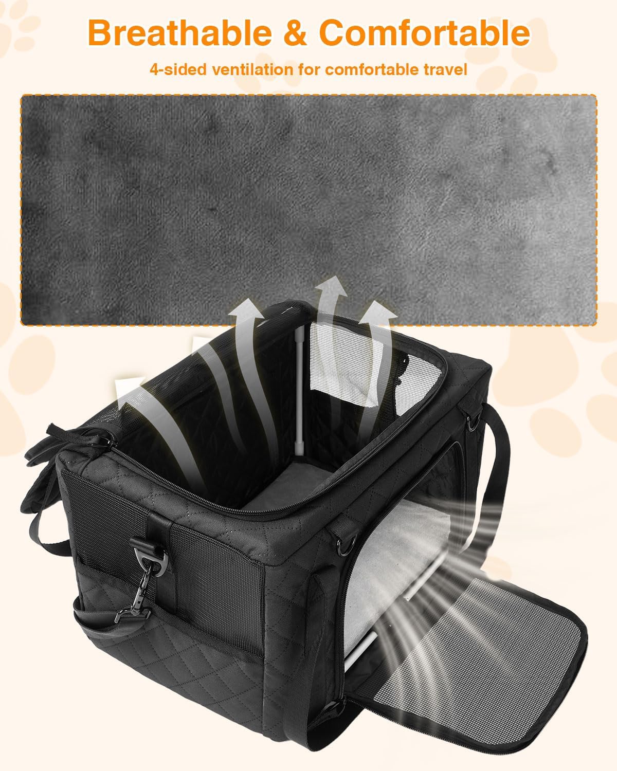 PETUX Small Cat Carrier - Pet Carrier Airline Approved for Kitten Under 10 lb - Escape-Proof, Foldable & Portable Cat Carriers for Travel, Vet Visits with Removable Bag, Safety Buckle & Leash - Black