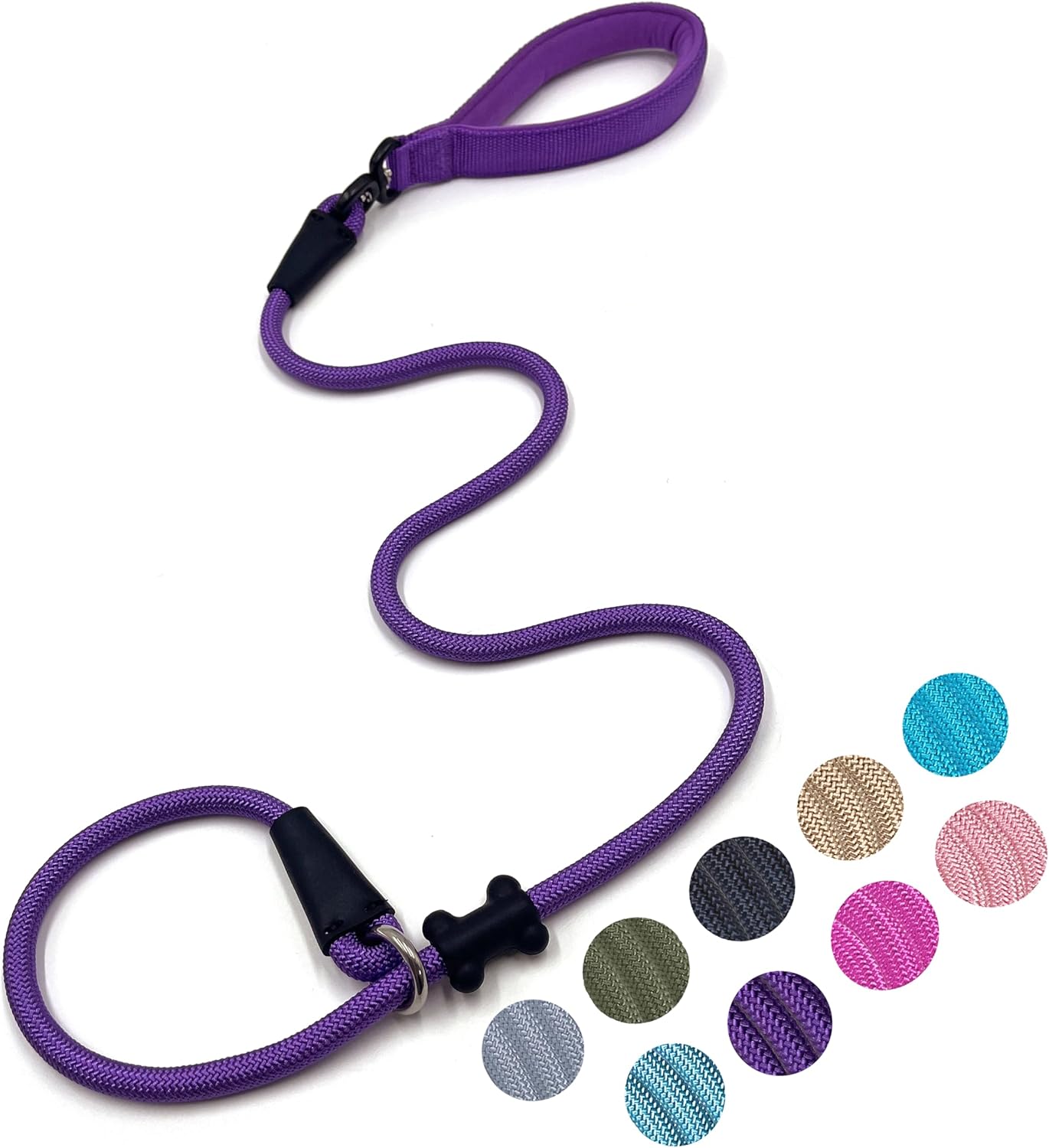 Slip Lead Dog Leash,Strong Nylon Rope Leash and Padded Handle,No Pull Outdoor Walking Training Lead for Small Medium Large Dogs(Purple,1/2"×4ft)