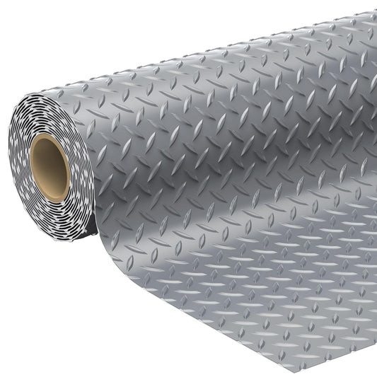 7.8 x 22 FT Garage Floor Mat, 2.8mm Thickness Diamond Plate Vinyl Garage Flooring Roll for Under Car, Large Size 172 SQFT for Large SUVs, MPV, Pickup Truck, RV, Light Grey