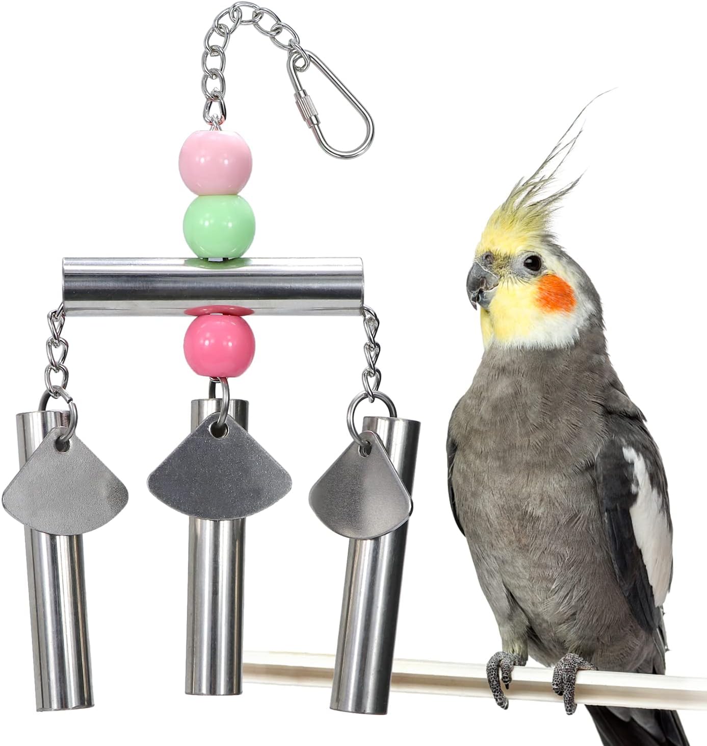Litewoo Bird Stainless Steel Bell Toys, Safe and Stable Hanging Spoons Pipe Chew Bite Toy(B)
