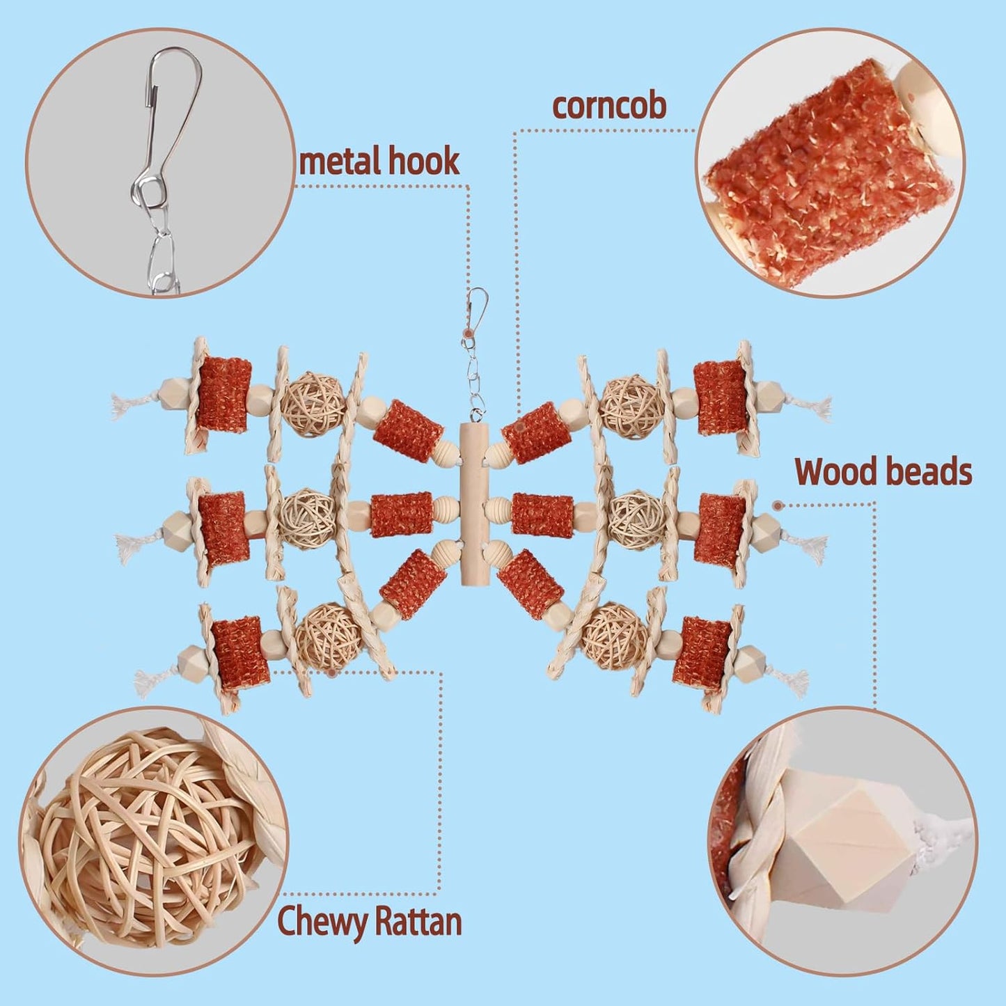 Bird Toys, Natural Corn Stick Parrot Toys Hanging in Bird Cages,for Small and Medium-Sized Macaws,African Grey,Cockatoos,Cockatiel,Sun Conure,Amazon Parrots