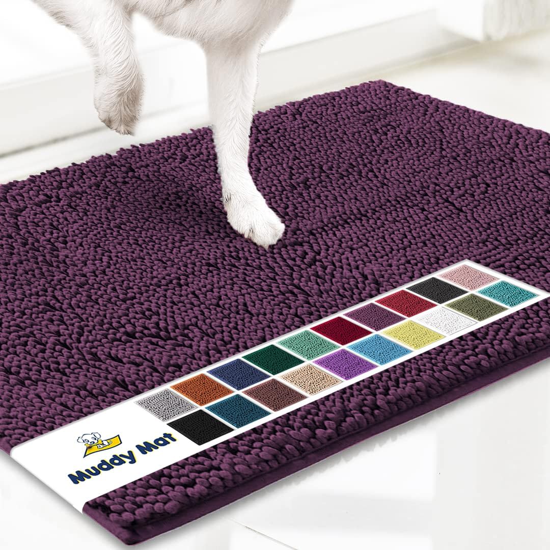 Muddy Mat® Original Dog Door Mat for Muddy Paws, Super Absorbent Microfiber, Non-Slip Washable Pet Rug, Quick Dry Chenille Entryway Carpet, Machine Washable Indoor Outdoor mat, Dark Purple 24"x35"