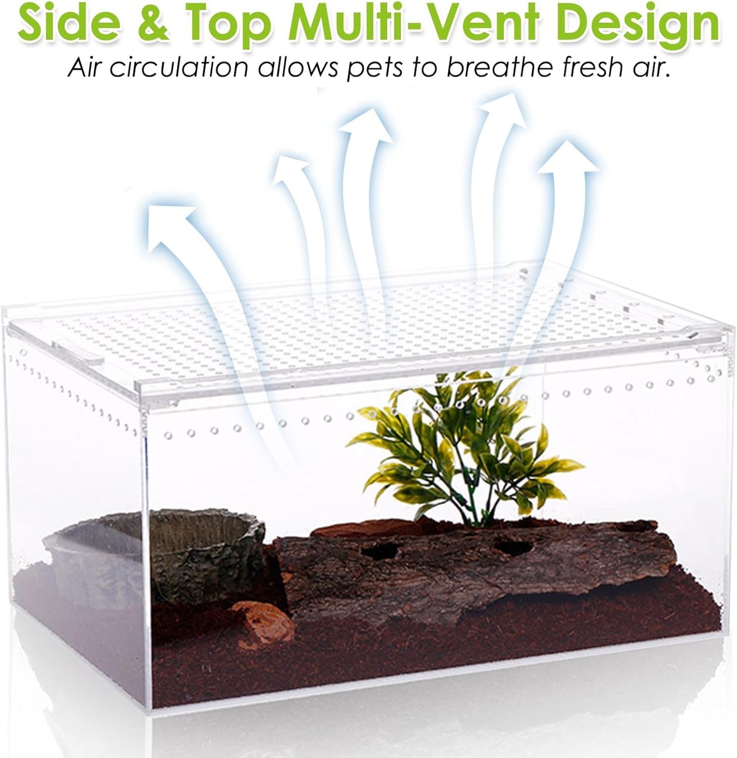 Reptile Terrarium Enclosure 12"X 8"X 6" Acrylic Tarantula Breeding Box Magnetic Hermit Crab Habitat Tank Transparent Jumping Spider Cage for Insect Snail Amphibians Sling Isopods (2.5 Gallon)