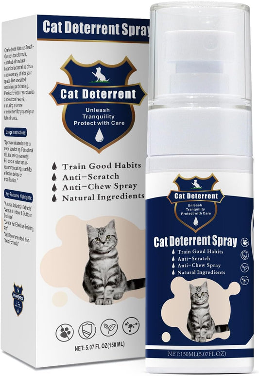 Cat Deterrent Spray - Safe Indoor & Outdoor Deterrent for Furniture Protection, Effective Training Aid with Natural Ingredients - Non-Toxic Anti-Scratch Formula (Blue, M)