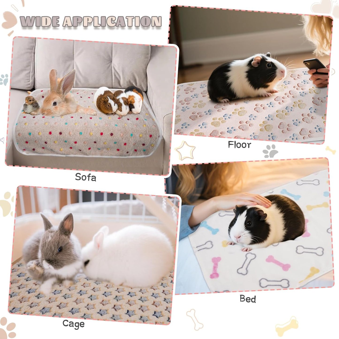 6 Pack Guinea Pig Cage Liner, Washable Guinea Pig Fleece Blankets Beding Accessories, Flannel Throw Warm Sleep Mat, Pet Pee Pads for Small Animal Hamster Rabbit Puppy Cat (30x20 Inch)