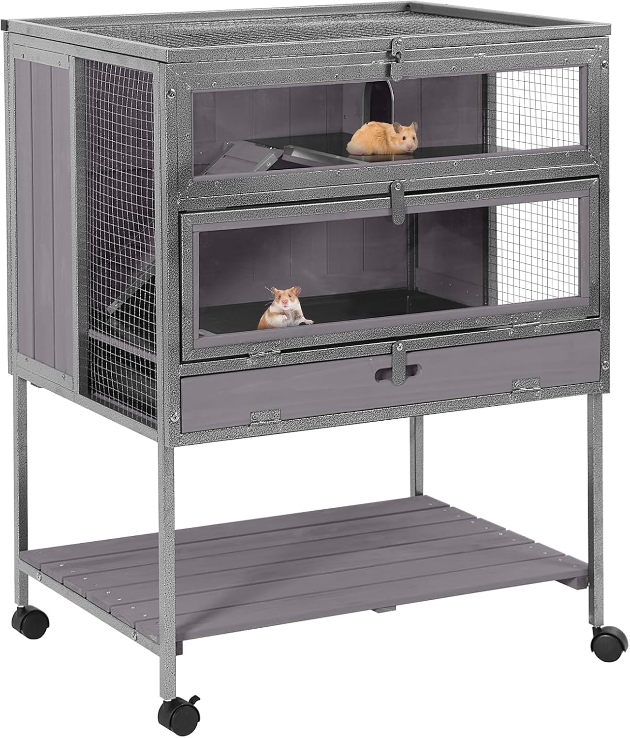 GUTINNEEN Guinea Pig Cage Hamster House with Anti-Chewing Metal Frame Rat Cage with Wheels and Storage