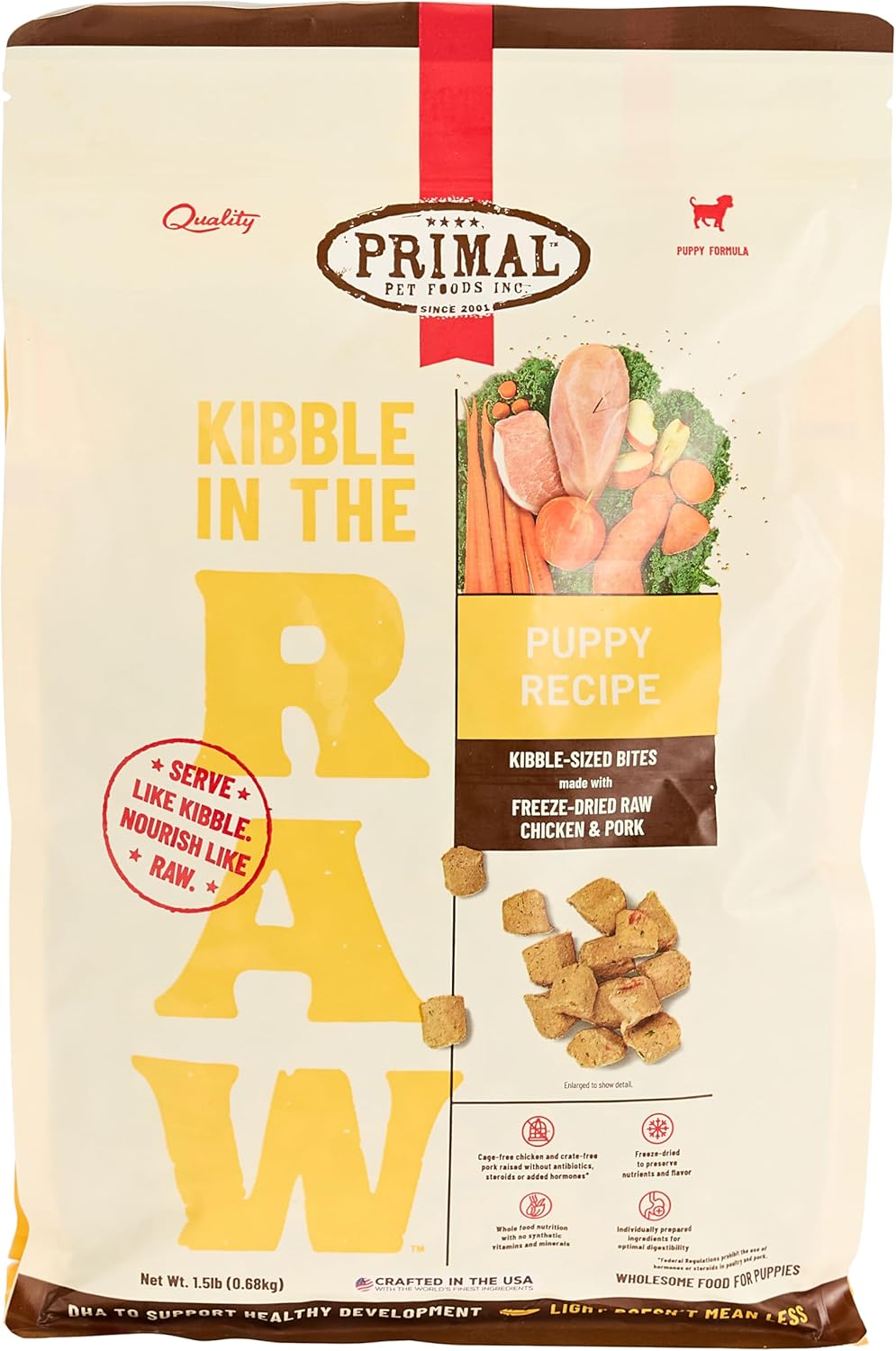 Primal Kibble in The Raw, Freeze Dried Dog Food, Puppy Recipe, Scoop & Serve, Made with Raw Protein, Whole Ingredient Nutrition, Crafted in The USA, Dry Dog Food 1.5 lb Bag