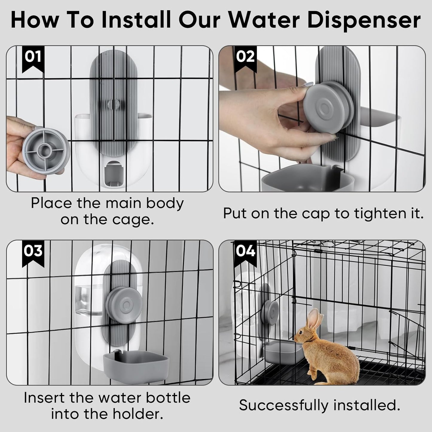 28oz Hanging Automatic Water Dispenser,Rabbit Water Bottle,Bunny Guinea Pig Ferret Water Bowl for Cage,Suitable for Small Animal Puppies(Cage Grid Spacing Over 1.2'') (Gray)