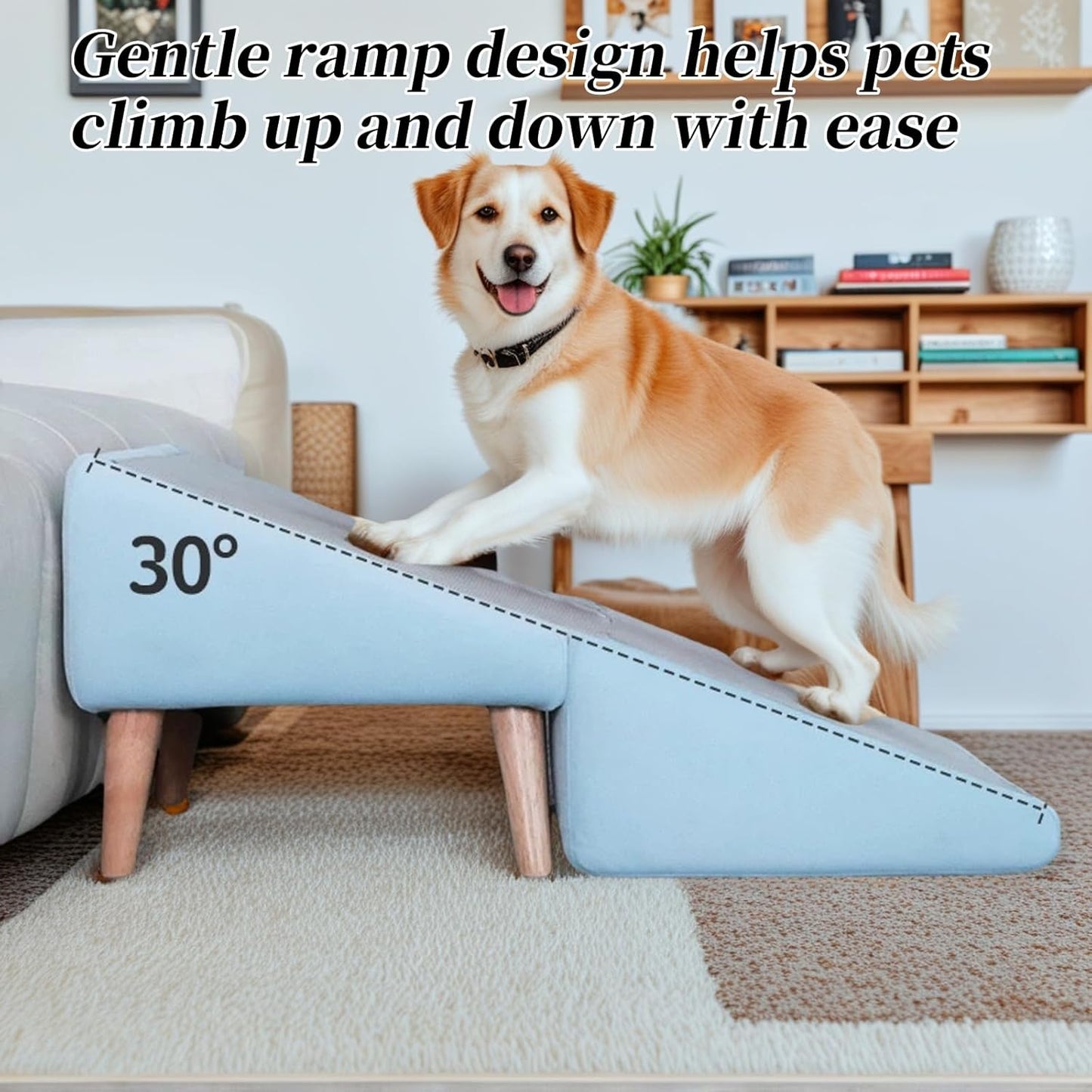 Split Ottoman Dog Ramp, Folding Pet Ramps Stairs for Couch, Pet Ramps Stairs for Small and Large Dogs, Holds up to 220 lbs (Beige - 2 Pads & 2 Covers, One Size)