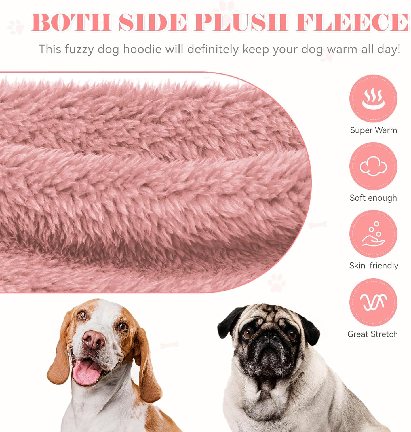 Fuzzy Dog Hoodie Dog Sweaters for Small Dogs Soft Double-Sided Plush Fleece Pet Sweater Clothes Coats Pet Hoodie Sherpa Hooded Sweatshirt(Pink-XS)