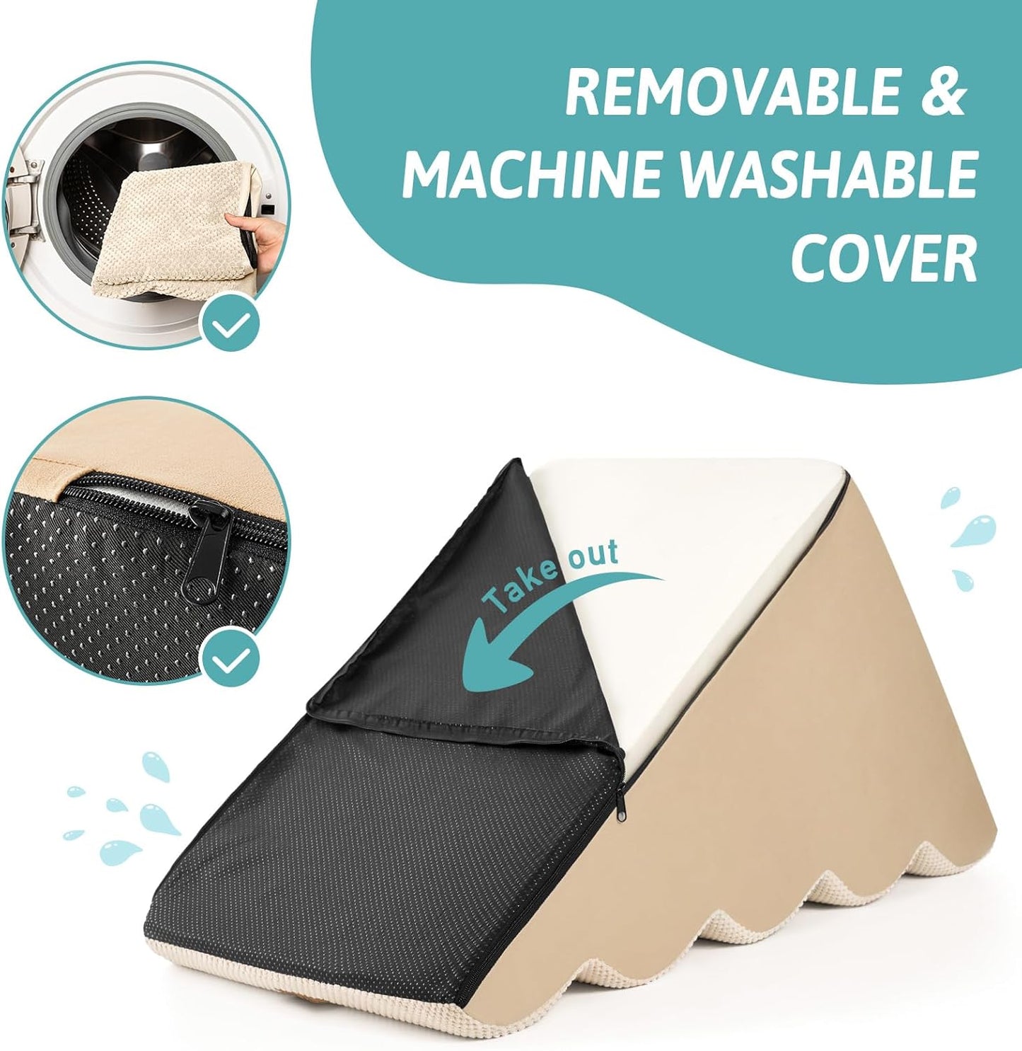 Extra Wide Dog Stairs 19.7" Width, Pet Step for Small Medium/Large Dog, Puppy or Cat, Pet Ramp for High Bed or Car, High Density Foam Ladder, Stable, 5 Step, 19.7x33x22.4 in, Beige