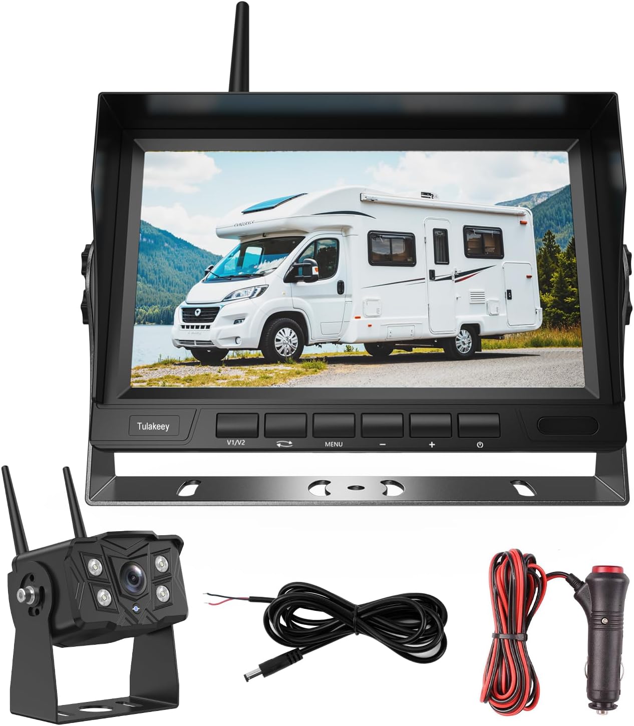 Wireless Backup Camera with Screen, Rear View Mirror Camera 1080P, Night Vision and Waterproof IP68 for RV Trailer Trucks - Tulakeey