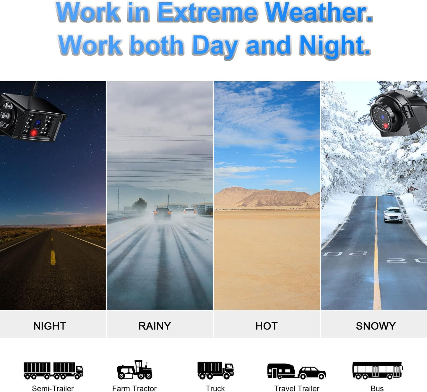 Fookoo HD 7" Wireless Backup Camera System, 1080P 7" Quad Split Screen Monitor, IP69 Waterproof Side Rear View Cameras, Parking Lines, Loop Recording, Digital Signal for RV/Trailer/Truck/Bus (DW7T4)